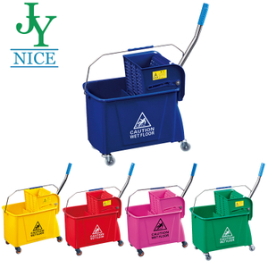 24Qt. Wholesale Wheeled Mop Buckets with Side Wringer Built-in Mop Holder On Wringer Front Colorful