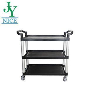 hotel meal delivery 3 layers Food trolley with cutlery box canteen kitchen Four Wheels Gray Black Plastic Service Utility Cart