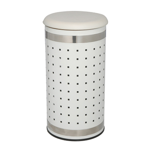 New Arrivals Large Laundry Bin with White Plastic Lid, 60 L - Matt Steel Brushed Holes Breathable