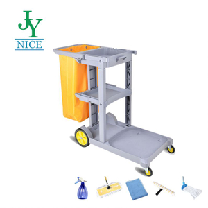 Factory Direct Room Service Cleaning Trolley with Janitorial Supplies Indoor Outdoor Durable Plastic Maid Cart