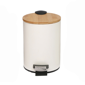 Home Basics 3 Lt Steel Step Waste Bin with Bamboo Top White 1 Pack