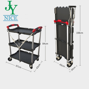Plastic Folding Serving Trolley Hotel Guest Room Food Service Cart With Wheels Commercial Kitchen Service Utility Cart