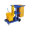Commercial Office Building PP Plastic Cleaning Trolley with Wheels Black Blue Floor Cleaning Janitor Cart