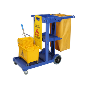 Commercial Office Building PP Plastic Cleaning Trolley with Wheels Black Blue Floor Cleaning Janitor Cart