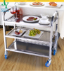 Hotel dining hall kitchen mobile stainless steel tea cart 3 layers 2 tier restaurant food service transport trolley