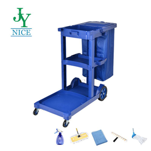wholesale industrial Platform janitorial cleaning cart blue grey PP plastic hotel housekeeping trolley