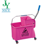 24L Red Plastic Mop Bucket With Wheels Workshop House Mop Wringer Cleaning Bucket