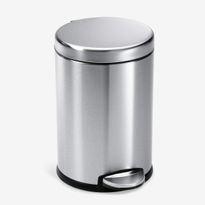 Gallon Round Bathroom Step Trash Can, 4.5 Liter / 1.2 Gallon, Brushed Stainless Steel Waste Bin