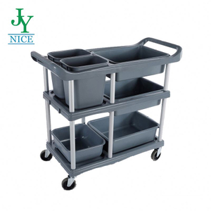 Three Shelf Restaurant Hotel Dish Collecting Cart with bucket stainless steel plates bowls cleaning trolley