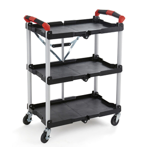 Factory made Wholesale 3 Tiers Plastic Restaurant Servicing Cart Food Servicing Folding Trolley Cart