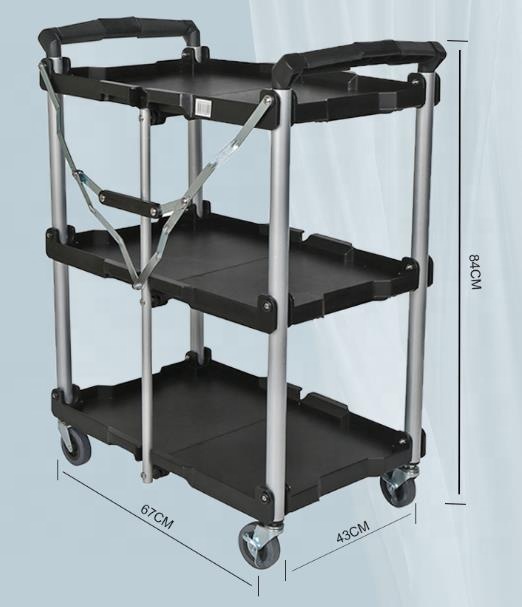 2021 New Collapsible Service Cart Hotel Canteen Kitchen Mobile Tool Cart Folding Food Trolley
